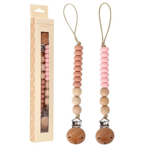 2 Pack Pacifier Holder Clips for Binky & Teether, Silicone Baby Pacifier Clip for Baby Girls(Muted, Pink)