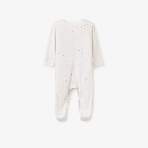White Celestial Printed Organic Cotton Ribbed Baby Jumpsuit – Elegant Baby