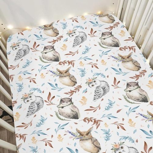 Vintage Wizard Owls Baby Crib Sheets for Boy Girl 52"x28" Witch Hat Books Castle Clouds Soft Snug Fitted Crib Mattress Cover Magics Wizard Universe Baby Sheet for Standard Crib & Toddler Mattress Pad