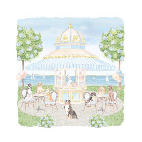 Nursery Art print Parisian Cafe with Preppy Dogs // Grand Millennial // Kids room // Nursery art // Girl Playroom // Puppy watercolor