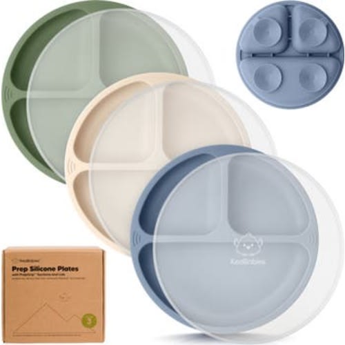 3-Pack Prep Silicone Suction Plates with Lids