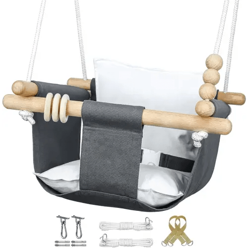 Baby Swing Outdoor and Indoor - Canvas Baby Swing 6 Months to 3 Years, Durable Baby Swing Chair, Indoor Baby Swing, Outdoor Baby Swing, Full Set of Ceiling Screws (Gray)