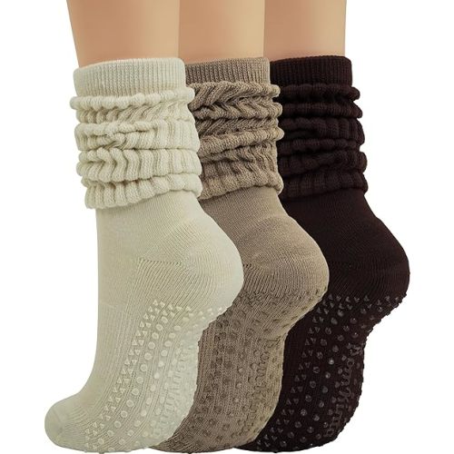 BomKinta Pilates Socks with Grips for Women - Yoga Grippy Slouch Scrunch Sock - Slipper Socks for Barre Workout Hospital