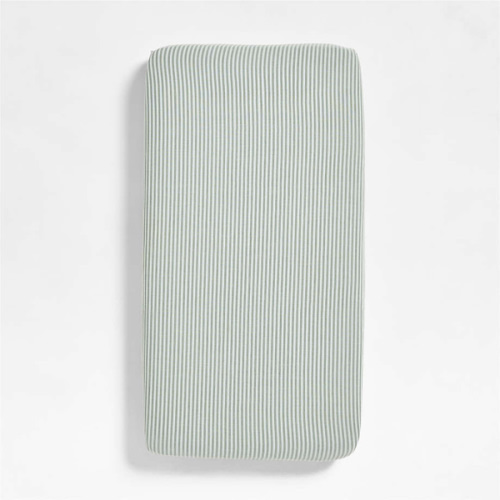 Supersoft Pine Green Striped 100% Organic Cotton Gauze Baby Crib Fitted Sheet