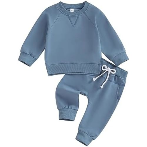 Toddler Baby Boy Girl Fall Winter Outfit Basic Solid Color Crewneck Long Sleeve Sweatshirt Top Jogger Pants Set