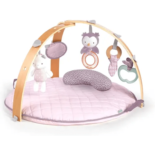 Ingenuity Cozy Spot Reversible Duvet Activity Gym & Play Mat with Wooden-Toy-bar - Calla (Pink), Newborn and up