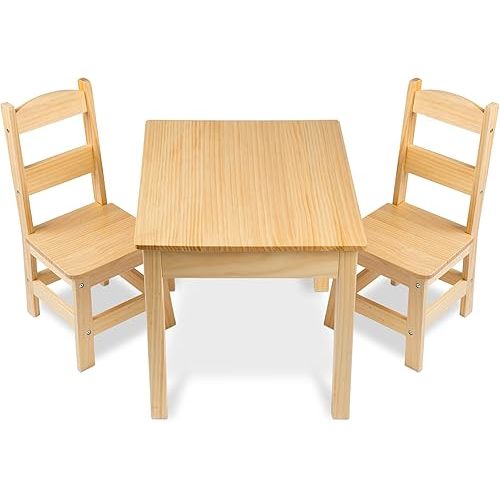 Melissa & Doug Solid Wood Kids Table and Chairs (2), Premium Quality Wooden Toddler Table and Chair Set for Kids Playroom Furniture & Montessori Classroom Furniture for Boys & Girls Ages 3+