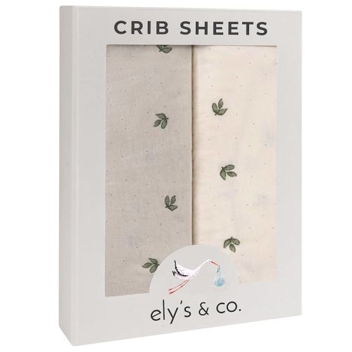 Ely’s & Co. Crib Sheets Baby Girl/Boy Fitted Crib Mattress Sheet Set, 2 Pack, 100% Jersey Knit Cotton, Infant and Toddler Nursery Bedding, Neutral Taupe and Cream with Sage Vintage Print, 28” x 52”