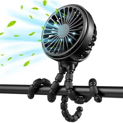Uervoton Stroller Fan for Baby - Portable Fan Rechargeable - Battery Operated Fan - Fan for Handheld/Clip On/Car Seat/Desk/Camping(Black)