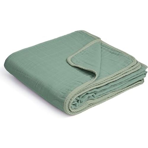 ZPECC Muslin Toddler Blanket Thicker, 47x47 Organic Cotton Kids Quilt Hypoallergenic for Baby Essentials Crib Stroller Daycare Cot, Sage Green