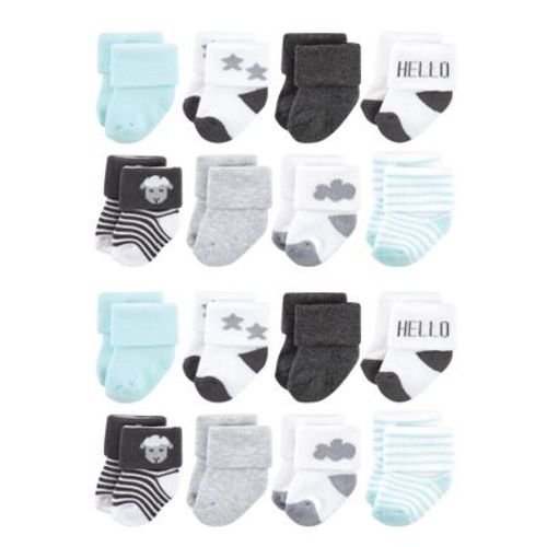 Hudson Baby Cotton Rich Baby Terry Socks 16-pack, Stripe Cream, 0-6 Months
