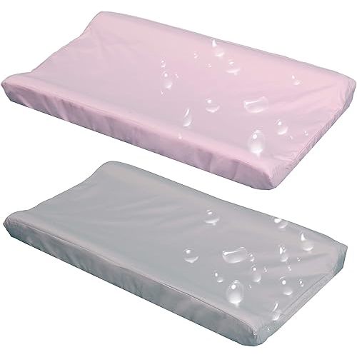Belsden 2 Pack Waterproof Changing Pad Cover, Soft Microfiber Diaper Change Table Sheets for Baby Boys and Girls, Fit 32" x 16" Changing Pad, Machine Washable Durable, Pink & Light Grey