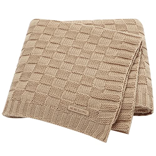 LAWKUL Baby Blankets Knit Cable Babe Blanket Soft Airy Newborn Infant Receiving Swaddling Beige Neutral Crib Stroller 40"x30"