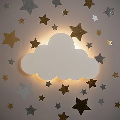KALEOLI Nursery Cloud Light (Pack of 1) - 68 Star Wall Decals - Rechargeable (no Cord) - Baby Room Decor - Cloud Lights for Bedroom - Floating Cloud Lamp for Bedroom - Adjustable Dimmer - Timer