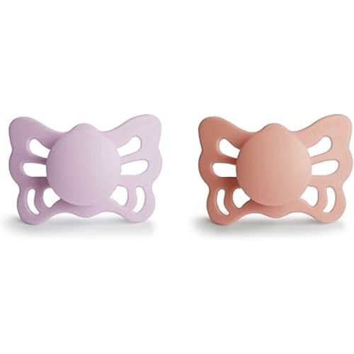 0-6 Months FRIGG Butterfly Anatomical SilkySoft Silicone Baby Pacifier (Soft Lilac/Pretty in Peach