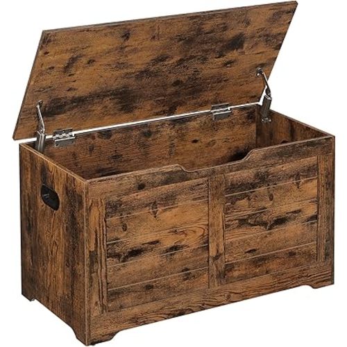 VASAGLE Storage Chest, Storage Trunk with 2 Safety Hinges, Storage Bench, Shoe Bench, Farmhouse Style, 15.7 x 31.5 x 18.1 Inches, for Entryway, Bedroom, Living Room, Rustic Brown ULSB063T01