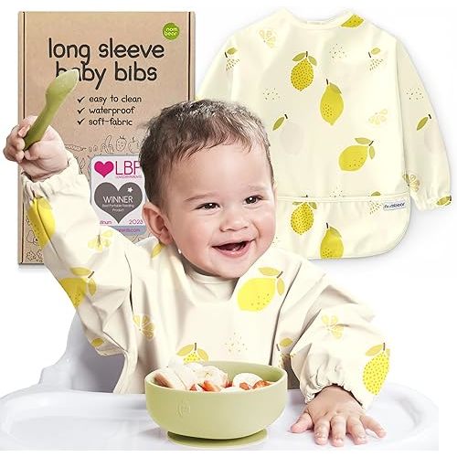 Baby Bibs for Eating - Waterproof Baby Eating Smock Bib - Long Sleeve Bib for Babies 6-12 Months