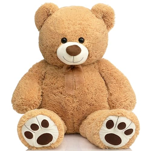 HollyHOME Teddy Bear Stuffed Animal Plush Giant Teddy Bears with Footprints Big Bear 36 inch Tan