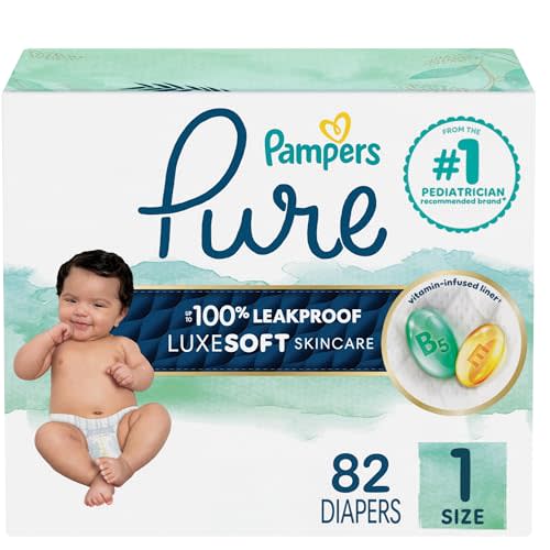 Pampers Pure Protection Baby Diapers, Size 1 (8-14 lbs), 82 Count, Up to 100% Leakproof, Premium Plant-based Skin Protection, Hypoallergenic Soft Diapers