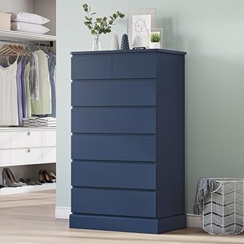 DICTAC Tall Dresser for Bedroom with 7 Drawers, 51.8" Tall Blue Dressers & Chests of Drawers, Modern Wood Closet Organizer and Storage Cabinet, Large Vertical Dresser for Bedroom, Closet, Hallway