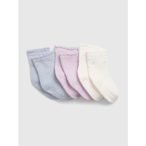 Baby First Favorites Organic Cotton Crew Socks (3-Pack) in orchid petal, size: 6-12 M