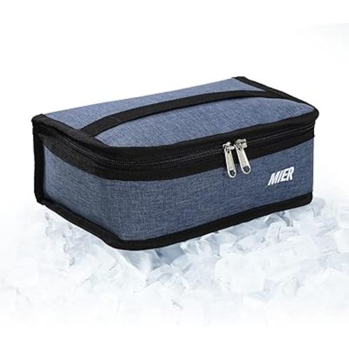 MIER Freezable Lunch Bag Frozen Mini Cooler Small Portable Insulated Lunch Box Freezer Snack Bags for Kids Adult Travel Work School, Bluesteel
