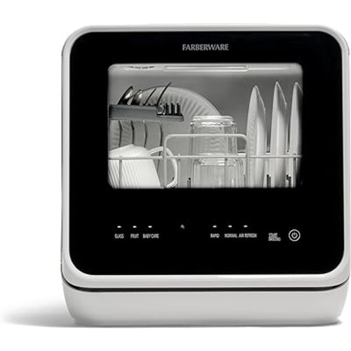 Farberware Portable Countertop Dishwasher with 5-Liter Built-in Water Tank - 5-Program System for Home, RV, and Apartment - Wash Dishes, Glass, and Baby Products