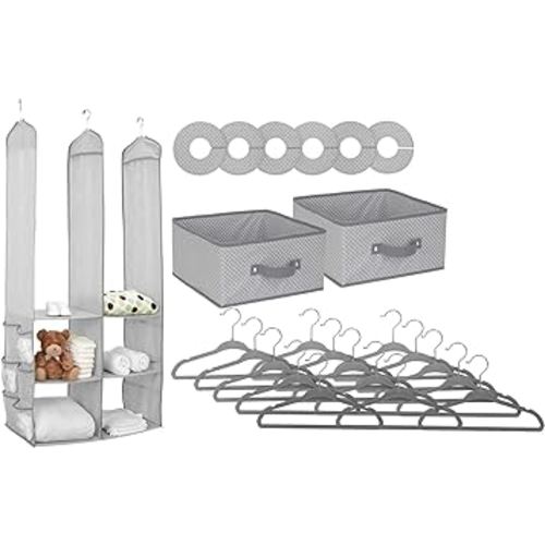 Delta Children Nursery Storage 24 Piece Set - Easy Storage/Organization Solution - Keeps Bedroom, Nursery & Closet Clean, Dove Grey