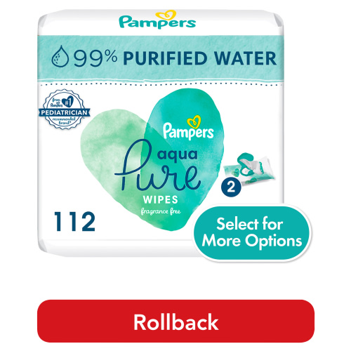 Pampers Aqua Pure Baby Wipes Unscented, 99% Water, 2 Pack, 112 Total Count (Select for More Options)