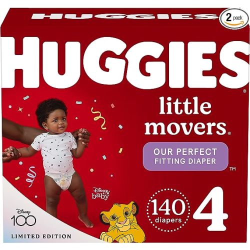 Huggies Size 4 Diapers, Little Movers Baby Diapers, Size 4 (22-37 lbs), 140 Count