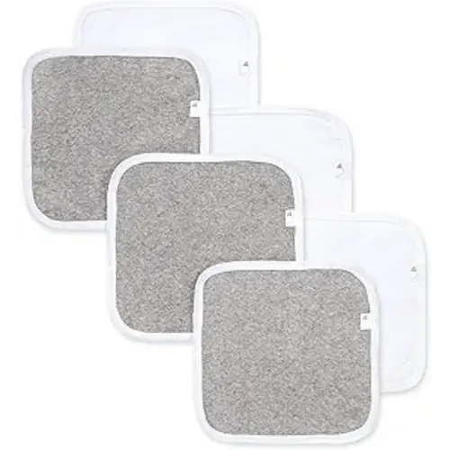 Burt's Bees Baby Infant Washcloths, 100% Organic Cotton, Soft and Super Absorbent Knit Terry Wash Cloth - 6 Pack Set - Heather Grey - 6-Pack