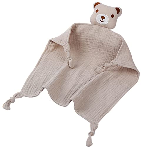 Organic Cotton Muslin Lovey Blanket, Organic Cotton Muslin Teddy Bear Security Blanket Soft & Breathable Lovie Baby Gifts for Boys and Girls