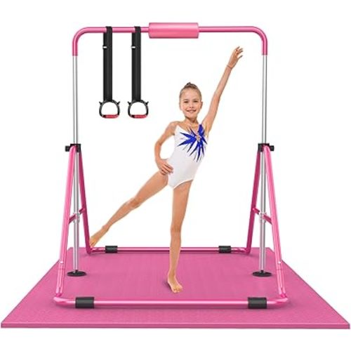 Gymnastic Bars for Kids with Adjustable Height, Folding Gymnastic Training Kip Bar, Expandable Horizontal Bar for Home