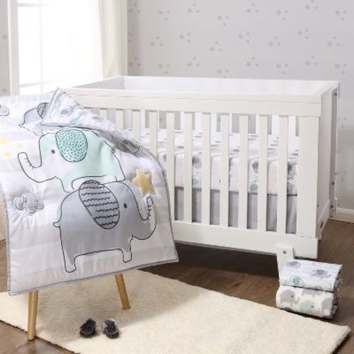 The Peanutshell 5-piece Elephant Dreams Baby Crib Bedding Set For Boys And Girls With Extra Sheet, Quilt And Blanket