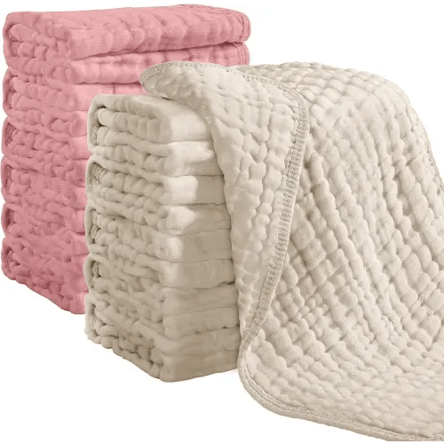 Looxii Muslin Burp Cloths 100% Cotton Muslin Cloths 12 Pack Large 20''x10'' Extra Soft and Absorbent Baby Burping Cloth for Boys and Girls (Apricot+Bean Red)