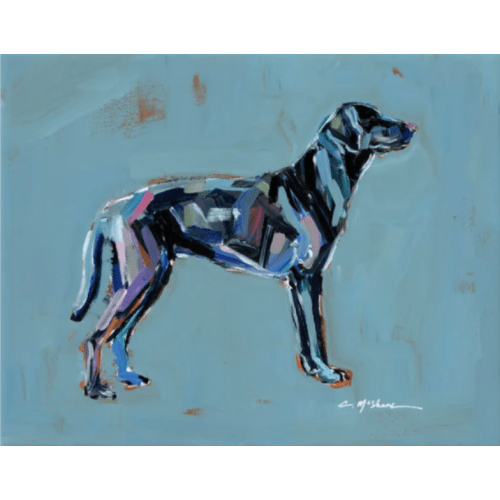 Black Lab (blue background) 10x8 Canvas Print