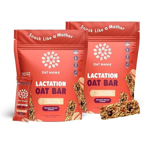 Oat Mama Chocolate Almond Coconut Lactation Bars | Essential Breastfeeding Snacks with Oats, Flaxseed & Brewer’s Yeast | Milkflow Lactation Support for Nursing Moms - 10 Count