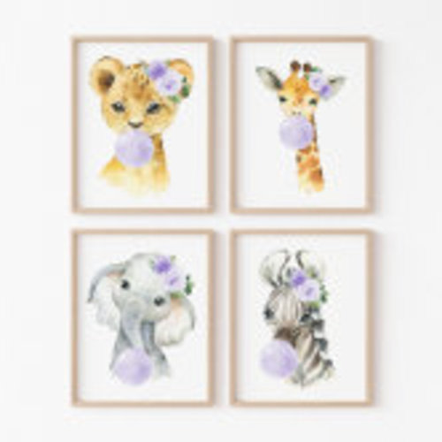 Jungle Animals, Pink Bubble Gum, Girl Nursery Wall Art Sets | Zazzle
