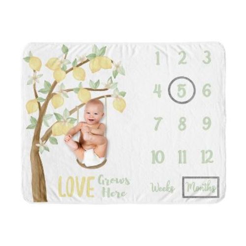 Sweet Jojo Designs Girl Baby Milestone Blanket Lemon Yellow Green And Beige