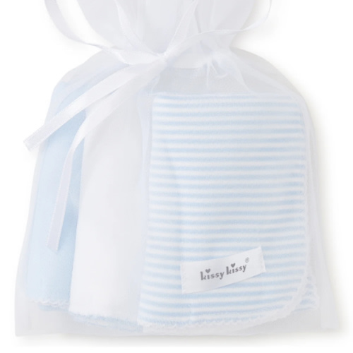 Blue Stripe 3 Pack Burp Set w/ Tulle Bag
