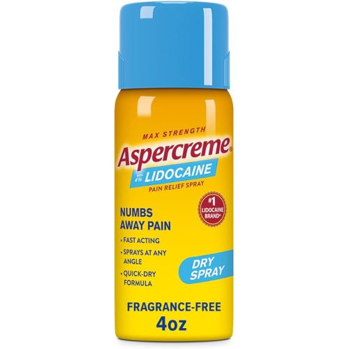 Aspercreme Lidocaine Dry Spray Soothes Aggravated Nerves, Numbing Topical Pain Relief Spray with Max-Strength 4% Lidocaine Sprays at Any Angle, 4 Oz.