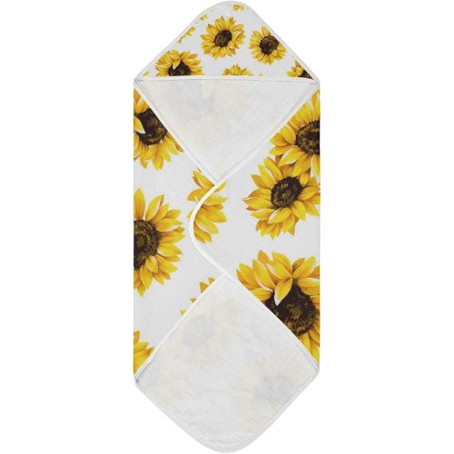 Sunflower Baby Bath Towel Girl Hooded Baby Towel Super Soft Large Bath Towel 4 Layers Bathrobe Blanket Gifts for Girls Babies, 30x30 Inch
