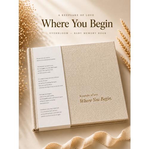Linen Hardcover New Baby Memory Book, Guided Prompts, Pregnancy to Toddler Keepsake