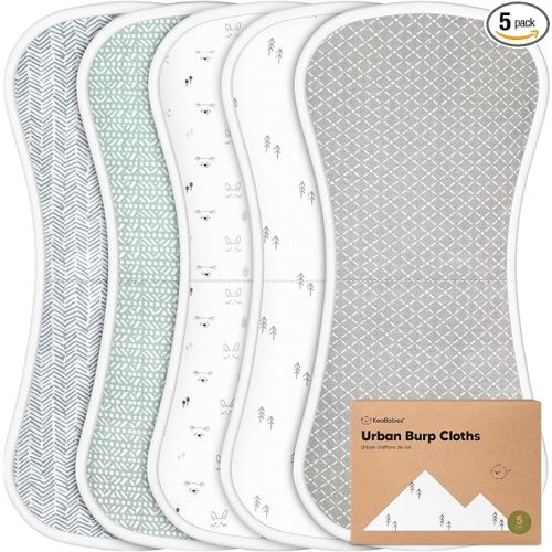Organic Burp Cloths Baby Boy & Girl - 5-Pack Super Absorbent Cotton Burping Cloths for Babies, Soft & Plush Newborn Spit Up Rags, Infant Towels for Milk Spit Up, Unisex, Large 21" x 10" (Nordic)