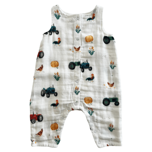 Muslin Sleeveless Romper, Tractors