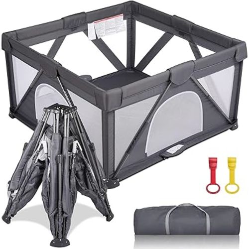 Foldable Baby Playpen, Extra Large Play Pen for Babies and Toddlers, Baby Fence Play Yard, Safety Kids Portable Playpin Indoor&Outdoor (50"X50",Dark Grey)