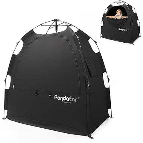 PandaEar Portable Blackout Tent for Babies and Toddlers, Privacy Canopy Cover for Pack N Play, Mini Cribs, Foldable Sleep Pod Travel & Indoor Use, Blocks 95% Light, Black