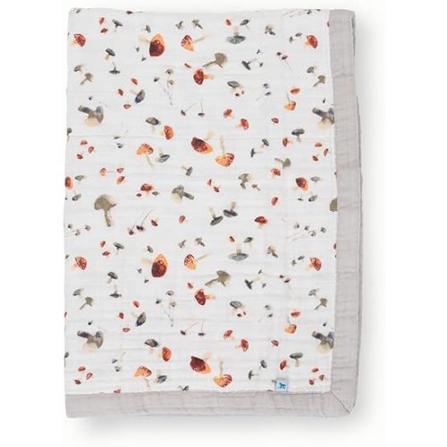 Little Unicorn Cotton Muslin Quilt | 100% Cotton | Super Soft | Babies and Toddlers | Machine Washable (Mushrooms)