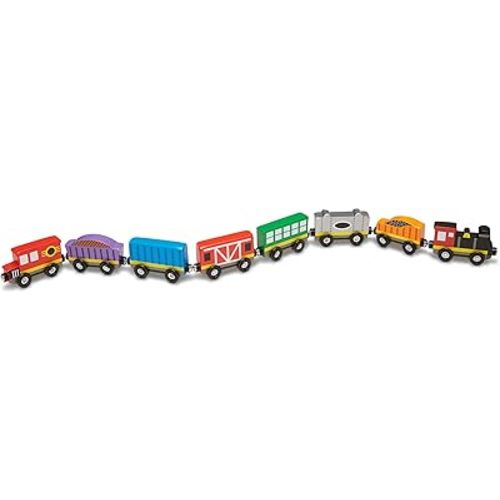 Melissa & Doug Wooden Magnetic Train Cars - 8 Piece Educational and Skill-Building Wooden Toy for Boys and Girls