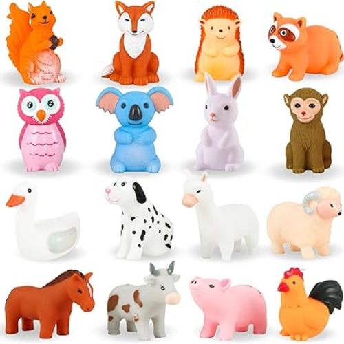 Baby Bath Toys, for Infants 6-12& Toddlers 1-3, No Hole Bathtub Toys (Animals Combo Ⅱ, 16 Pcs with Mesh Bag)